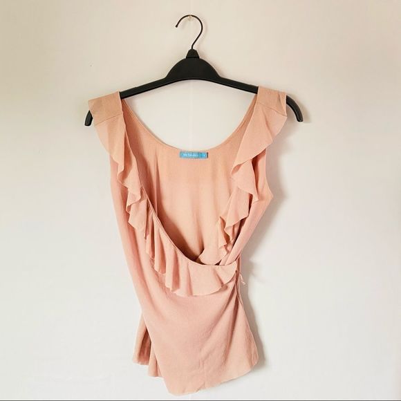 ☀️🛍 4/$20 BIG HEAVEN Pink Ruffled Sleeveless Wrap Top - Picture 2 of 10